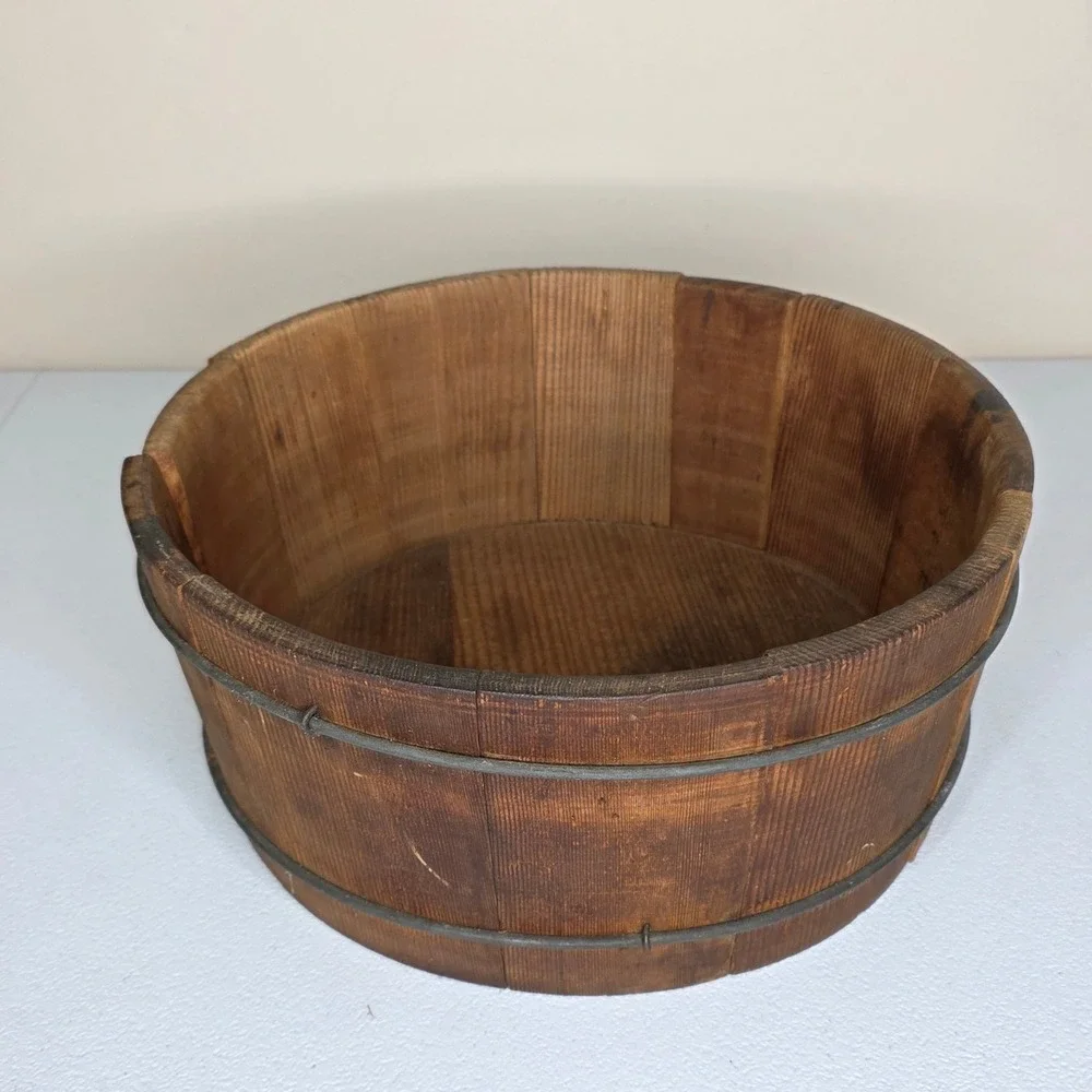 Vintage Wooden Stave Bucket Primitive 11.5x5.5 Brown Rustic Farmhouse Decor